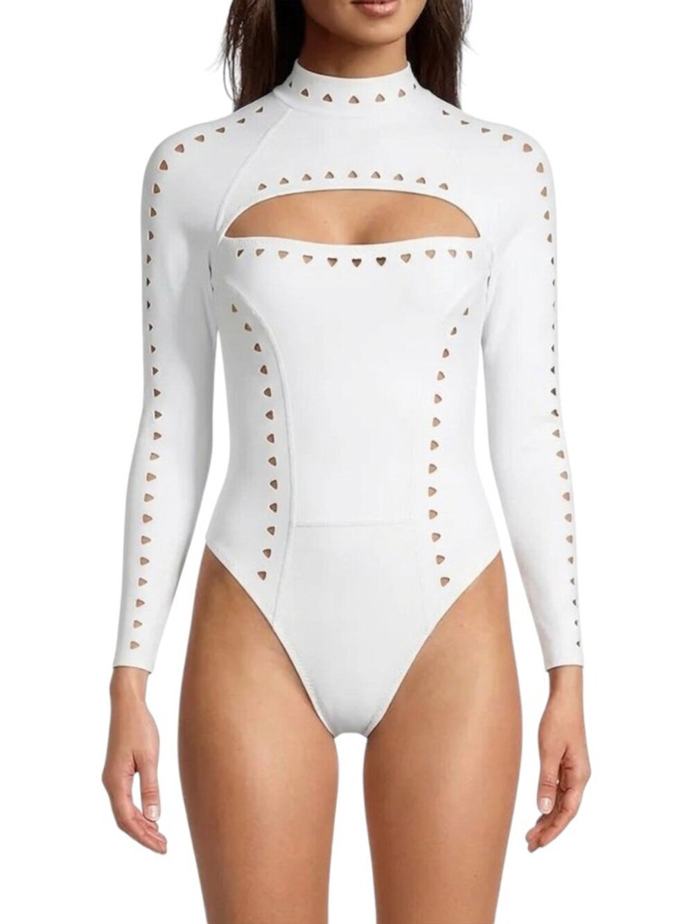 GIGI C Laurel White One Piece Laser Cut Swimsuit Scuba Surfsuit New NWT S